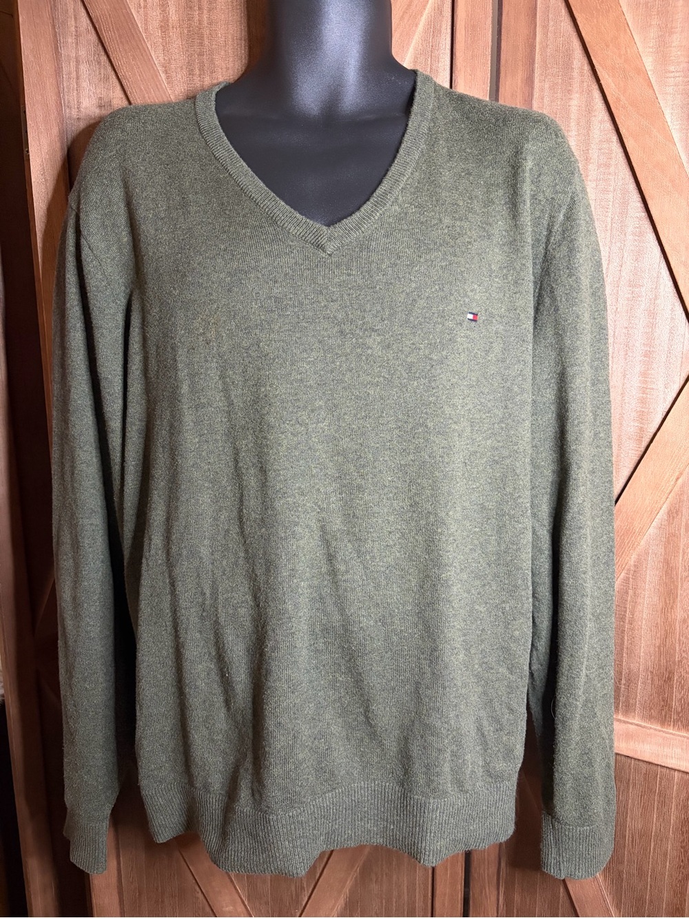 TOMMY HILFIGER Pima Cotton Cashmere V-Neck Sweater Olive Green SIZE XXL